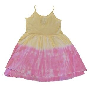 Chaser Tank Dress Full Layered Skirt Girls Sz 7 Yellow Pink 100% Cotton Midi